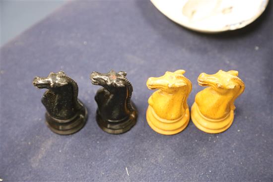 A Jaques & Son ebony and boxwood club sized Staunton pattern chess set, kings 4.5in.